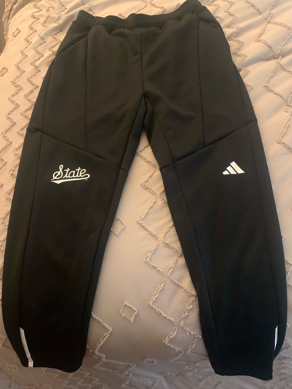 Mississippi State Adidas Black Jogger Sweatpants with White Logos